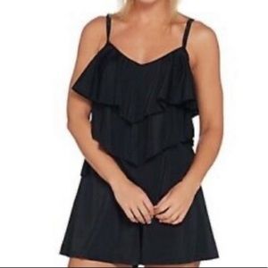 FIT 4  U YOU | romper swimsuit/swim dress blk tiered